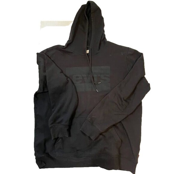 Levis Pullover Hoodie SZ XL Black on Black "Levis" Normcore Minimalist Gorpcore - Picture 1 of 4